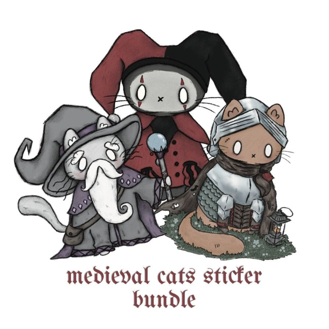 medieval cats stickers mix and match