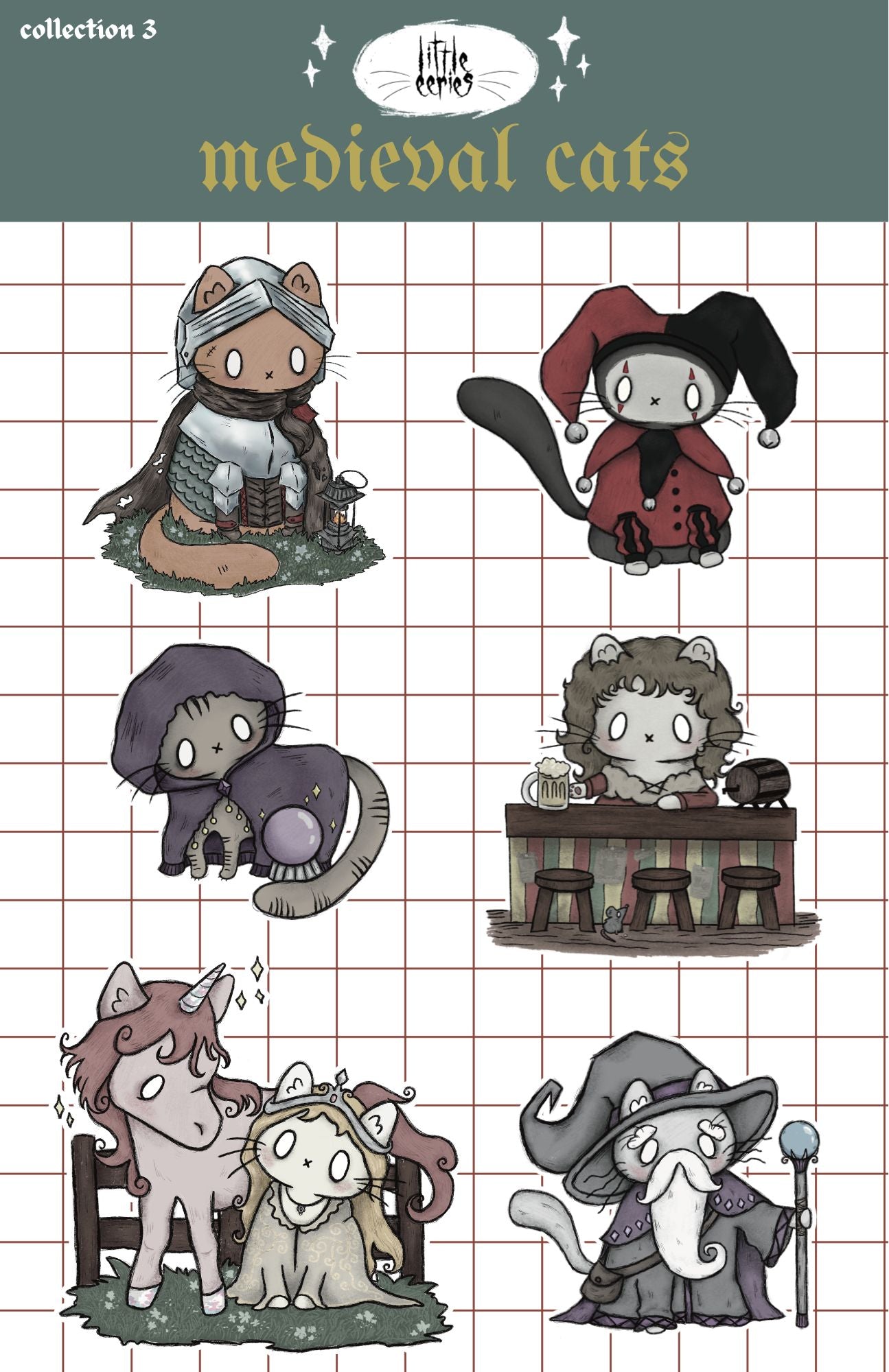 medieval cats sticker sheet PRE-ORDER